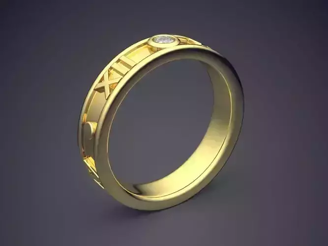 Golden Diamond Ring With Roman Date