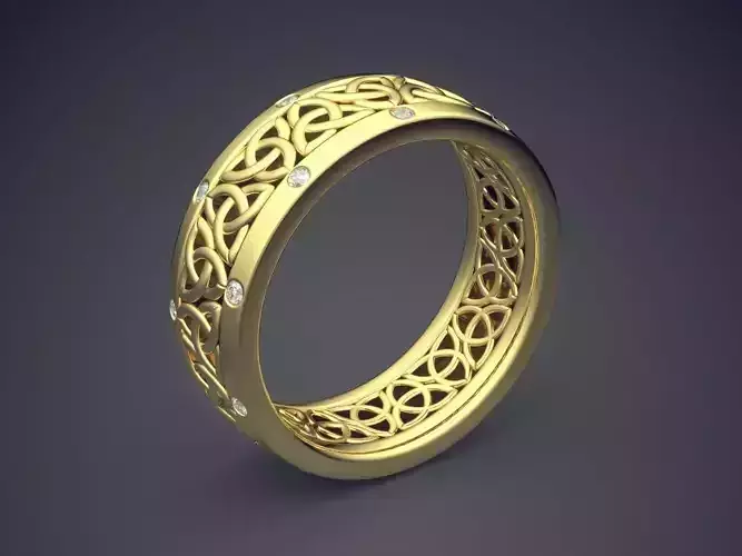 Classic Golden Engagement Ring With Carving and Diamond Details