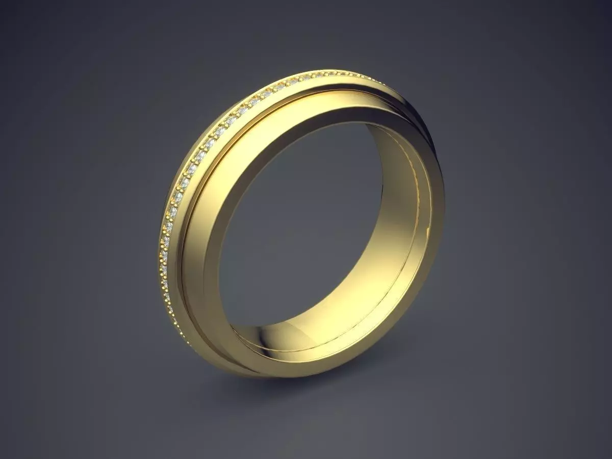 Classic Golden Engagement Ring With Layering and Diamond Details 3D print model_0