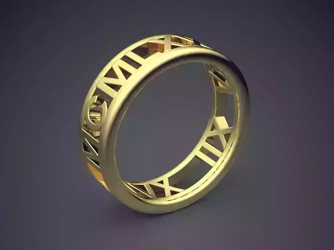 Classic Golden Engagement Ring With Roman Date Carving