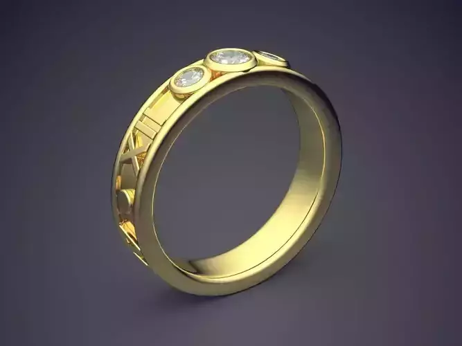 Classic Golden Wedding Rings With  Diamonds And Roman Details