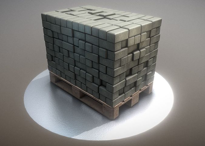 EU Wood Pallet with Paving Stones - Mid-Poly  Low-poly 3D model