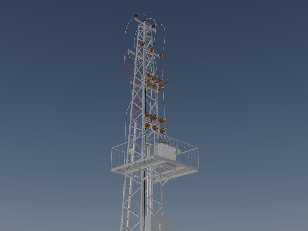 Cable Feeded 952 Tower Transformer Station Free 3D model_0