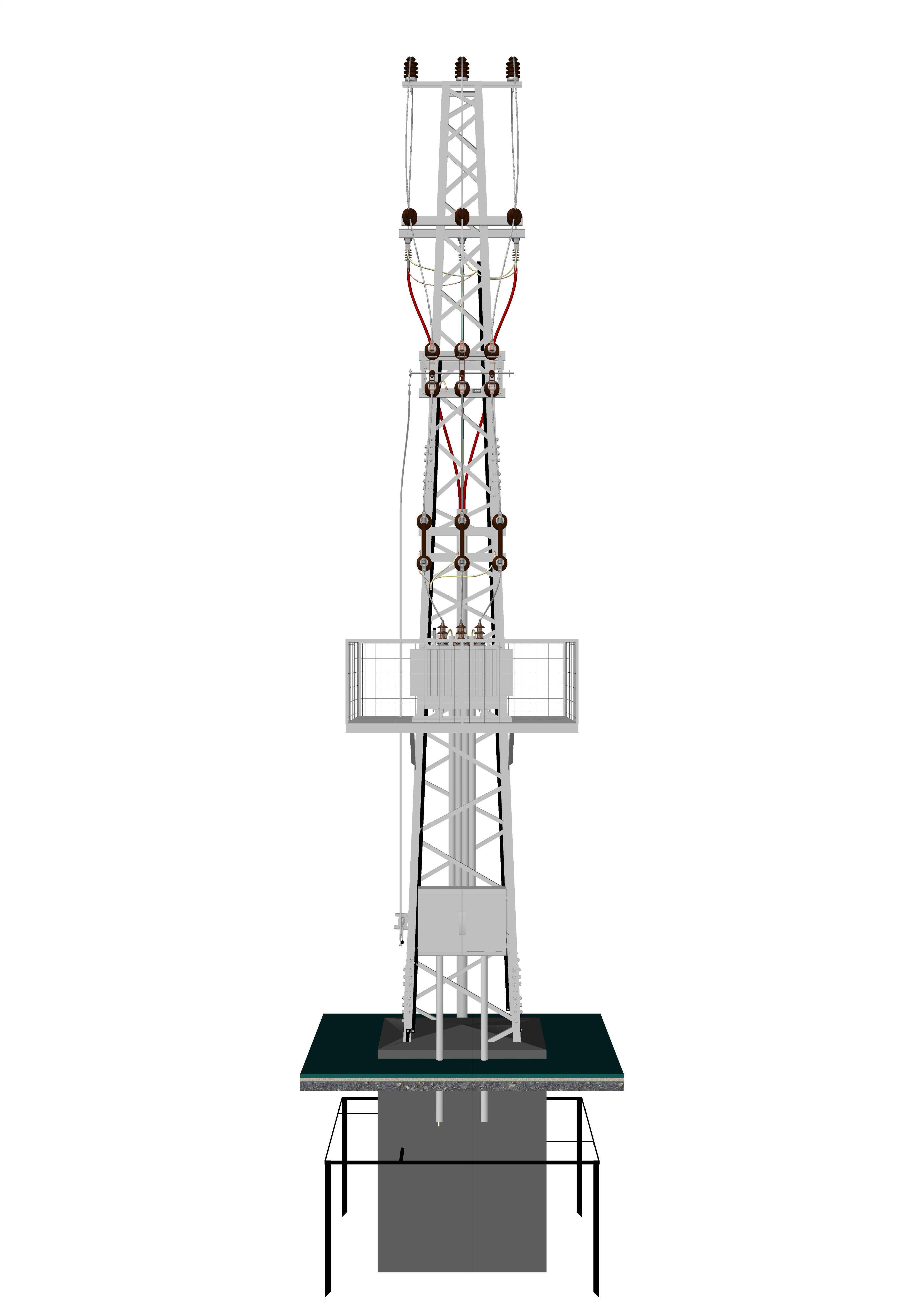 Cable Feeded 952 Tower Transformer Station Free 3D model_8