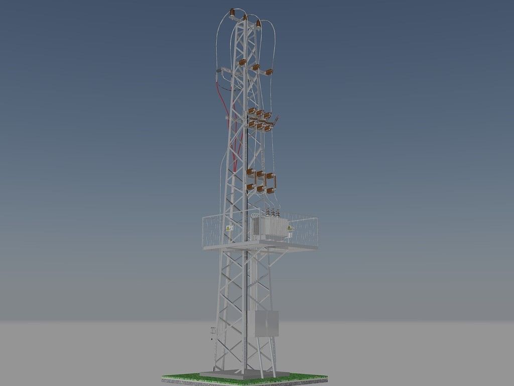 Cable Feeded 952 Tower Transformer Station Free 3D model_9