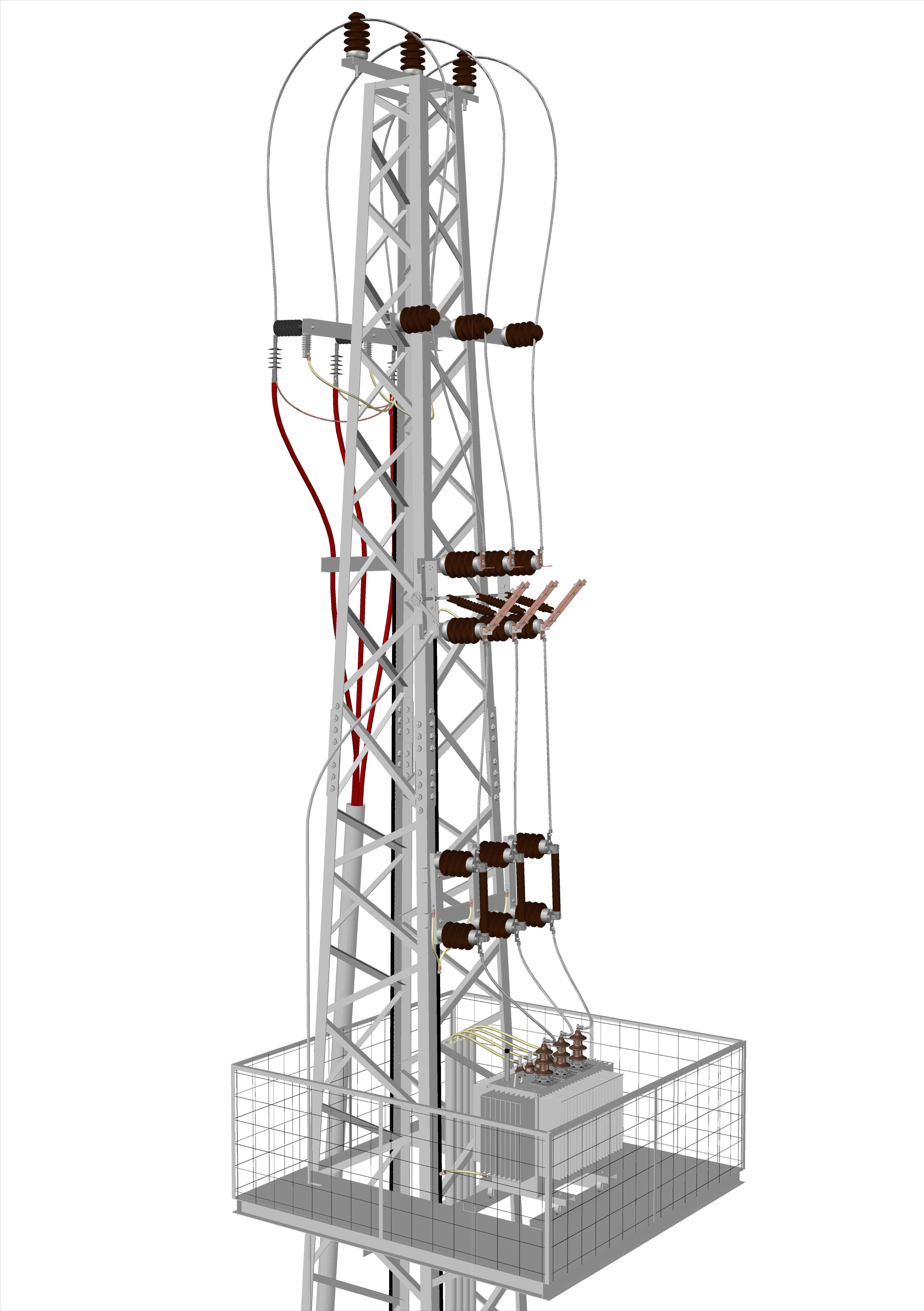 Cable Feeded 952 Tower Transformer Station Free 3D model_2