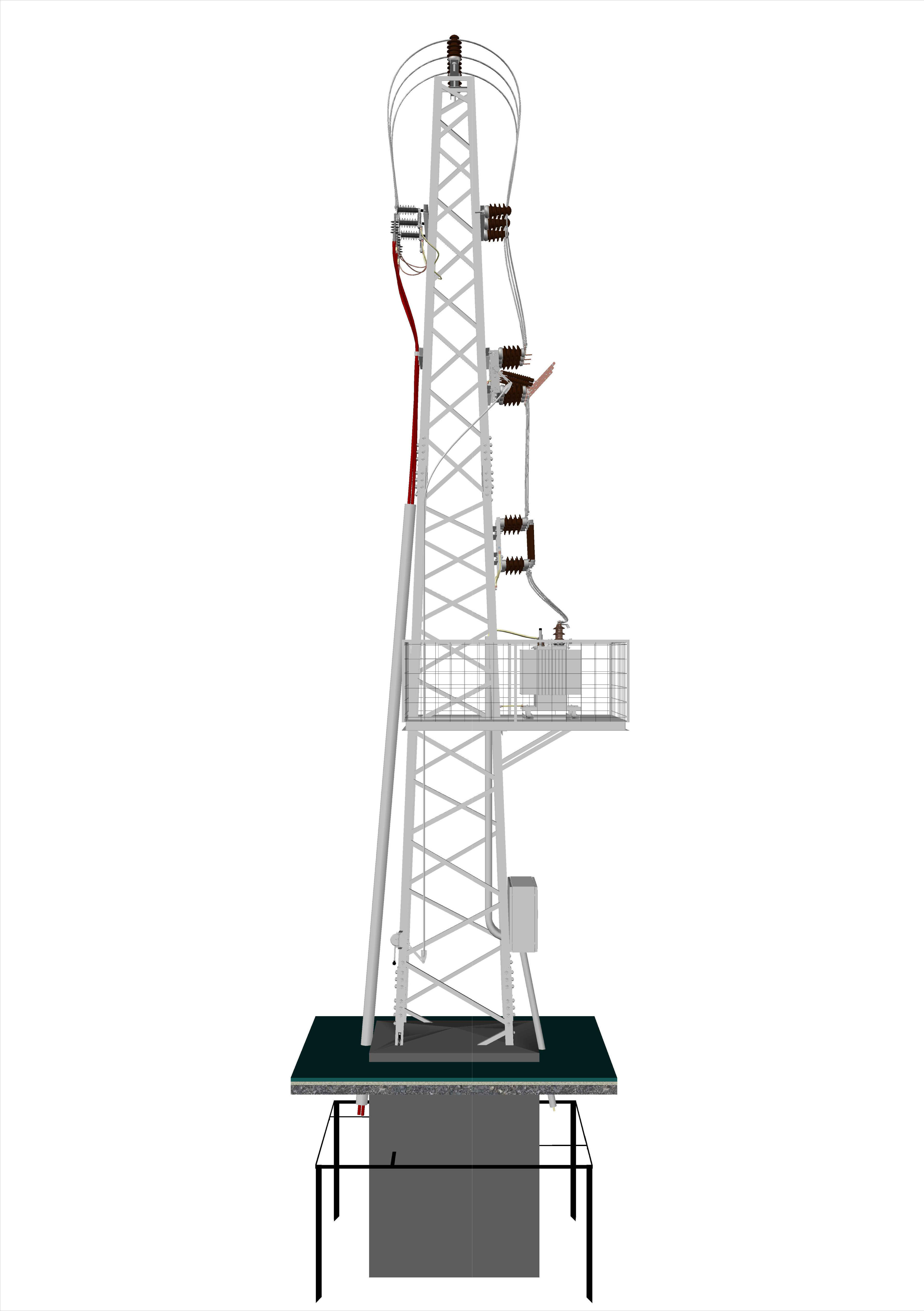 Cable Feeded 952 Tower Transformer Station Free 3D model_6