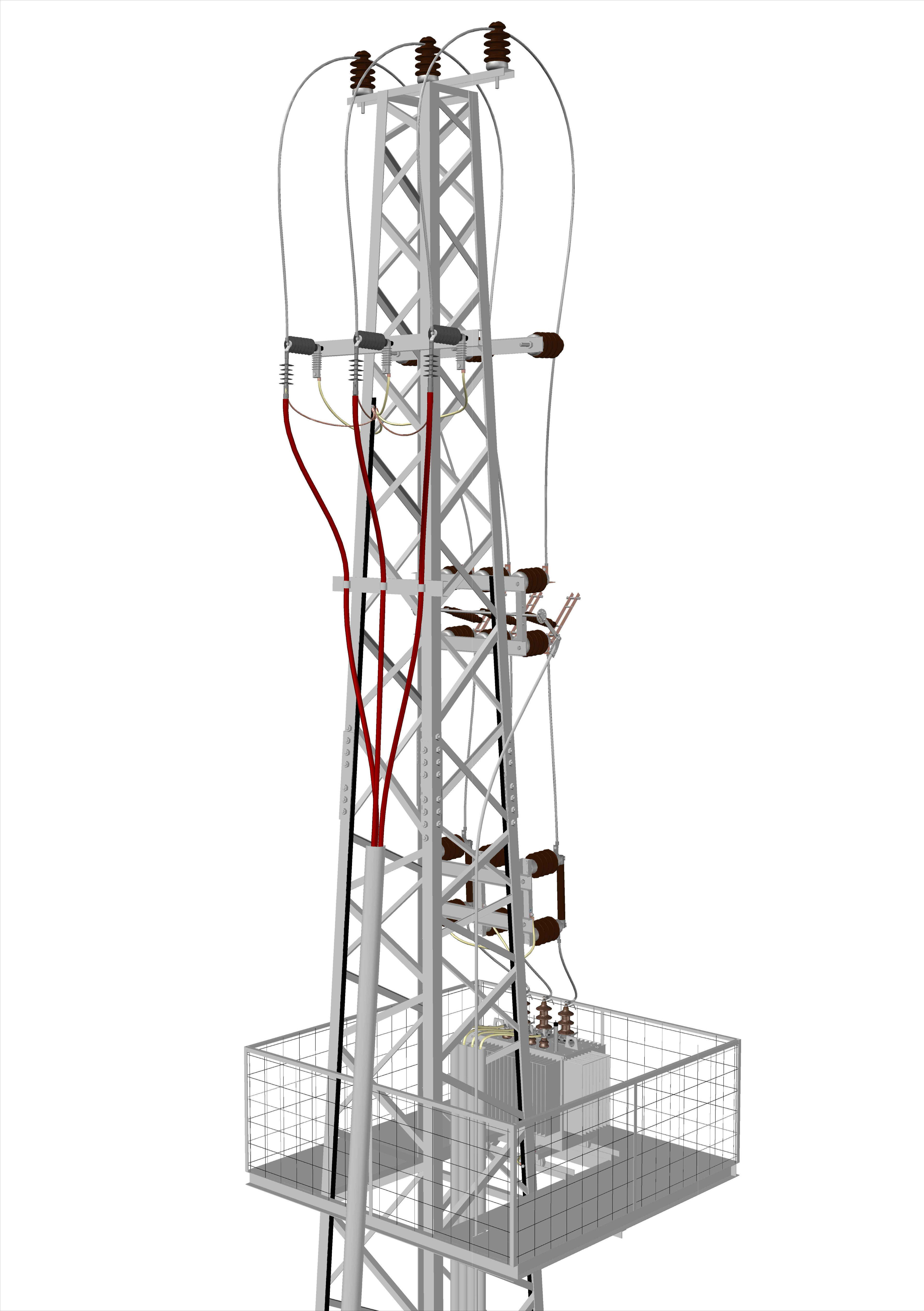 Cable Feeded 952 Tower Transformer Station Free 3D model_1