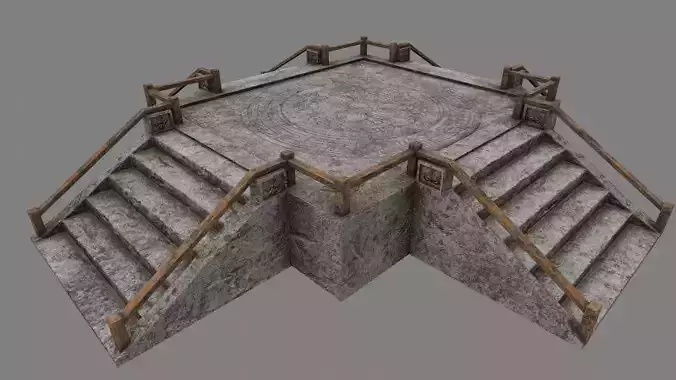 Stairs wooden platform with and railings