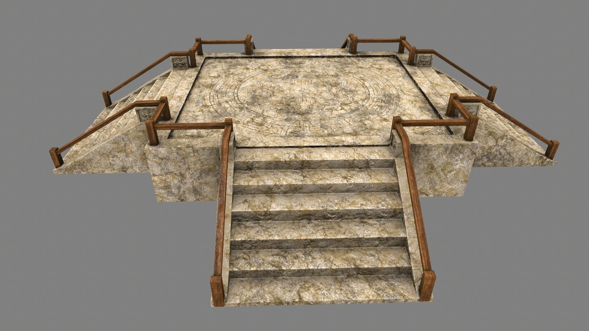 Stairs stone staircase with metal railings Low-poly 3D model_9
