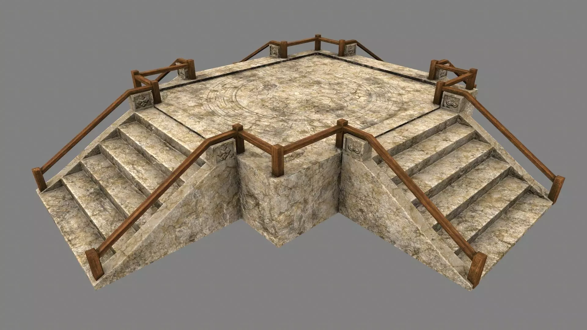 Stairs stone staircase with metal railings Low-poly 3D model_0