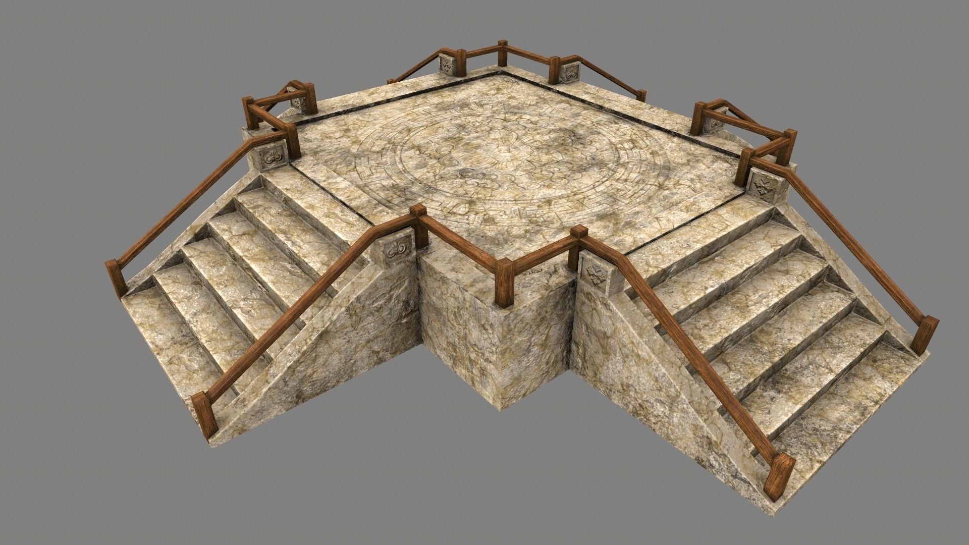 Stairs stone staircase with metal railings Low-poly 3D model_5