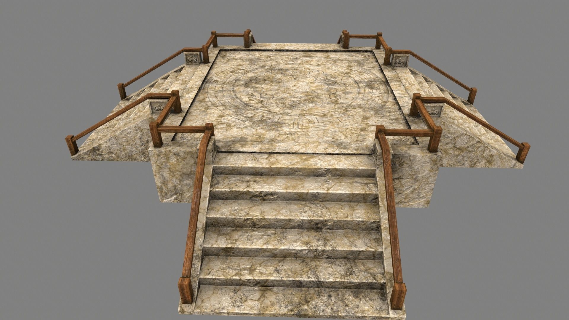 Stairs stone staircase with metal railings Low-poly 3D model_7