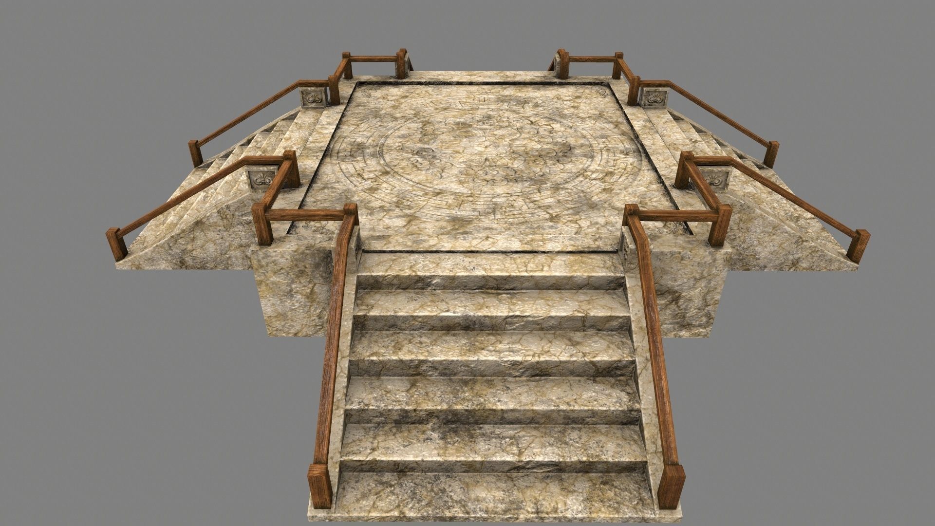 Stairs stone staircase with metal railings Low-poly 3D model_12