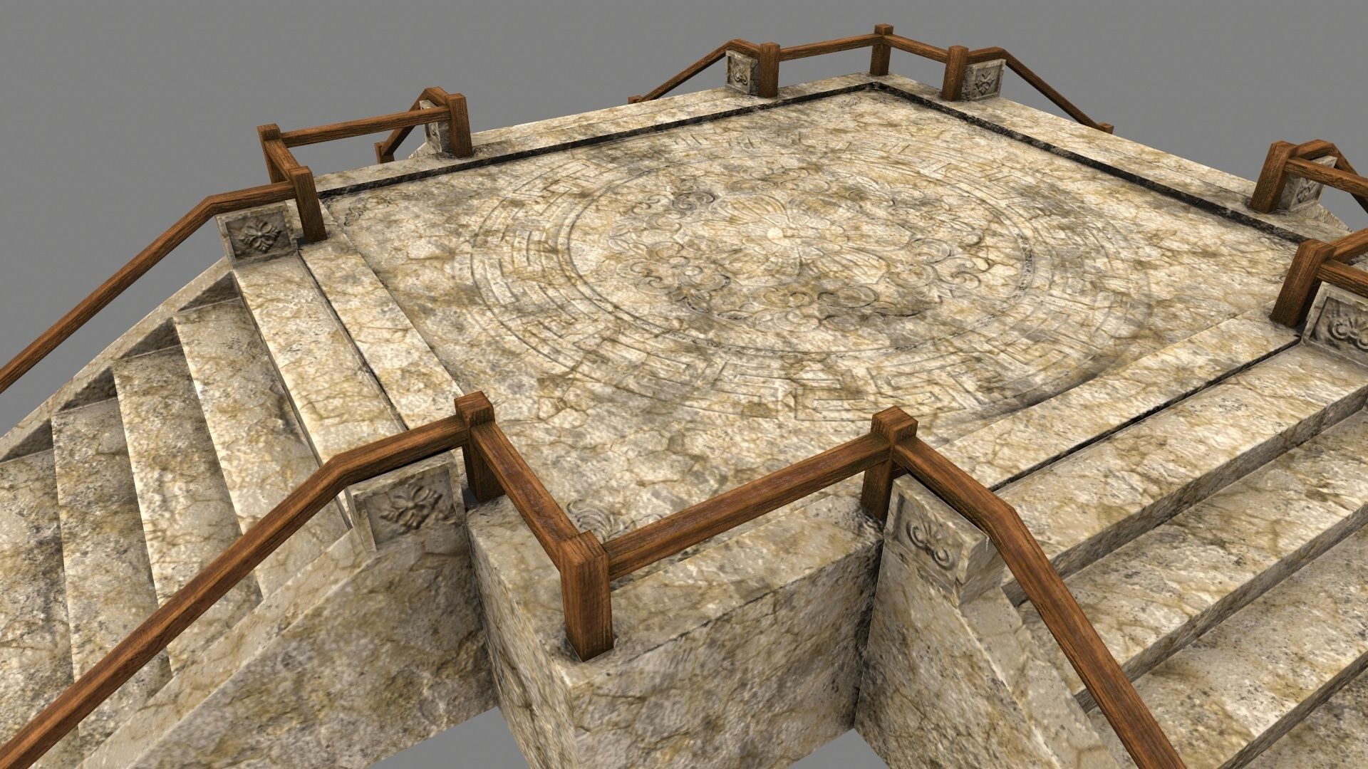 Stairs stone staircase with metal railings Low-poly 3D model_2
