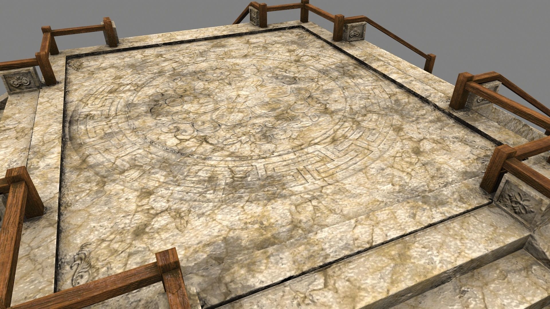 Stairs stone staircase with metal railings Low-poly 3D model_11