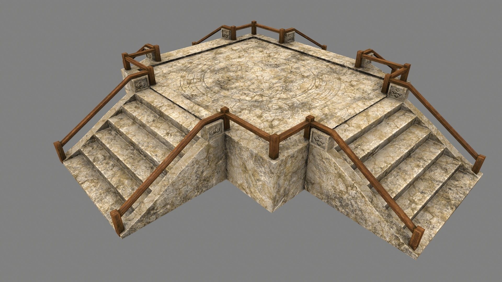 Stairs stone staircase with metal railings Low-poly 3D model_3