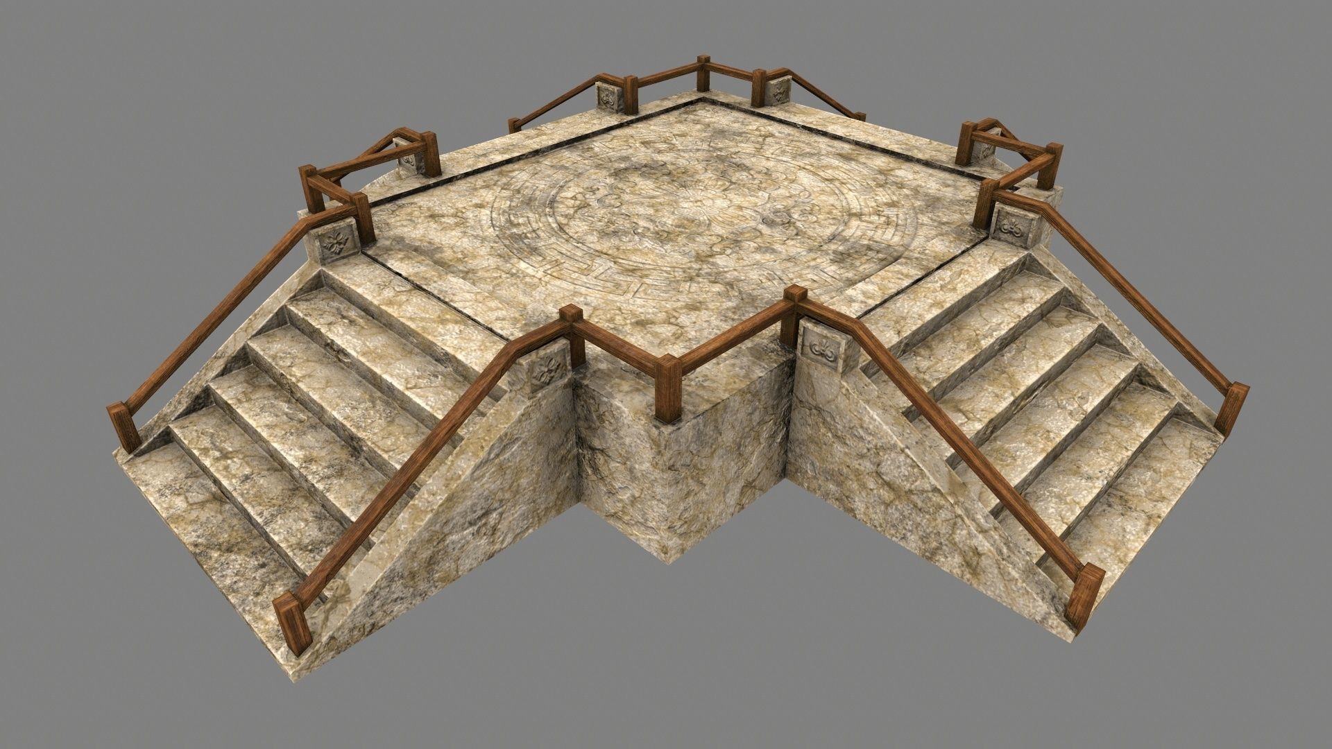 Stairs stone staircase with metal railings Low-poly 3D model_6