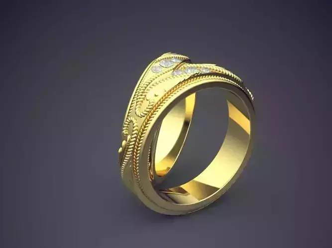 Luxurious Detailed Golden Wedding Rings with Diamonds 3D print model