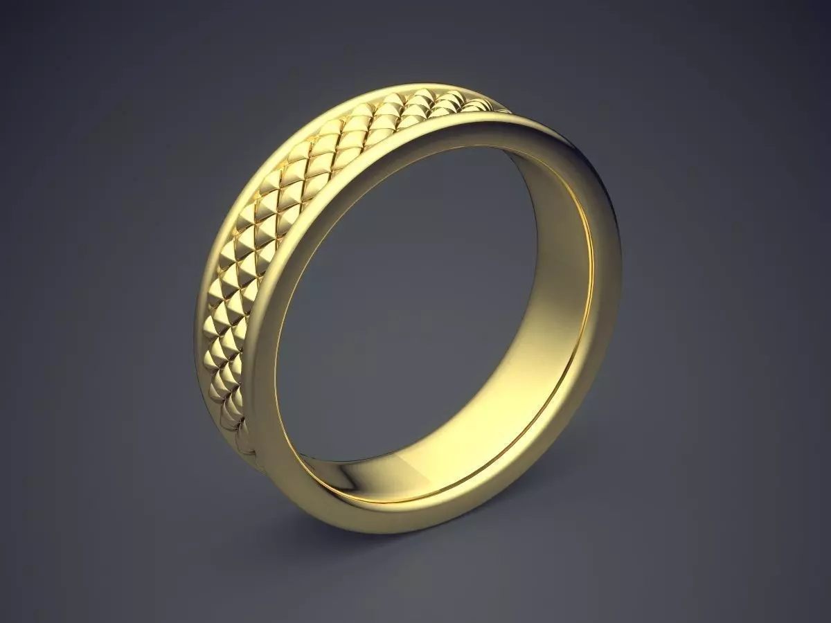 Classic Golden Engagement Ring With Carving and Texturing 3D print model_0