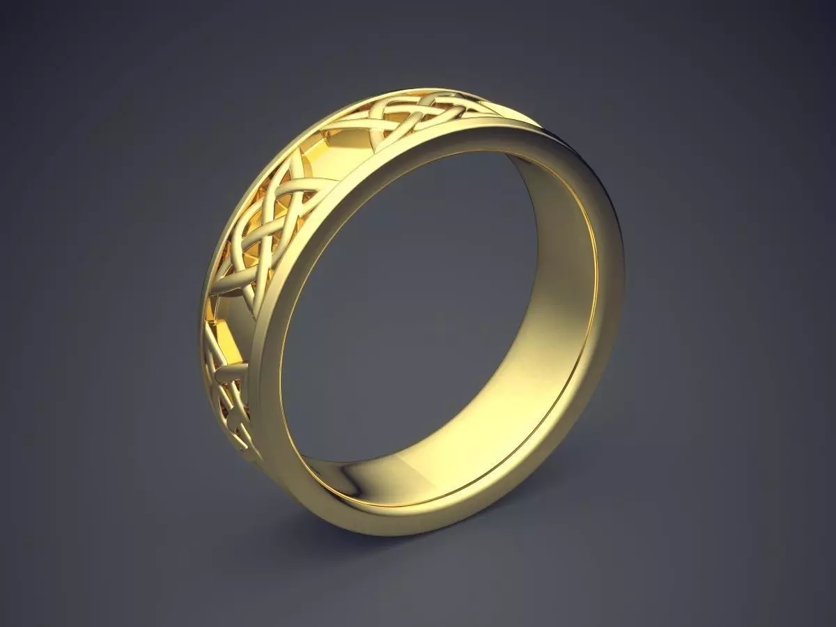 Classic Golden Engagement Ring With Ornament Carving  3D print model_0