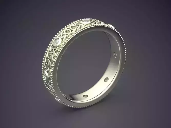 Classic Ornamented Silver Engagement Ring with Diamonds