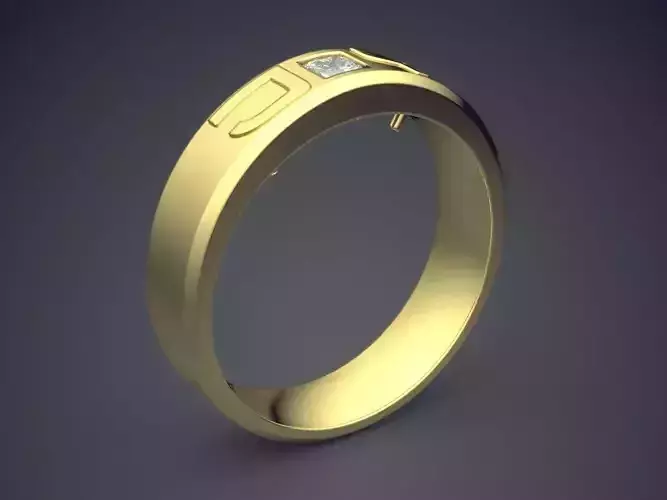 Minimal Design Engraved Golden Ring with Diamond