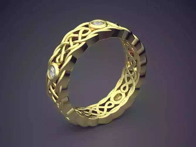 Unique Cared Golden Engagement Ring With Diamond Details 3D print model