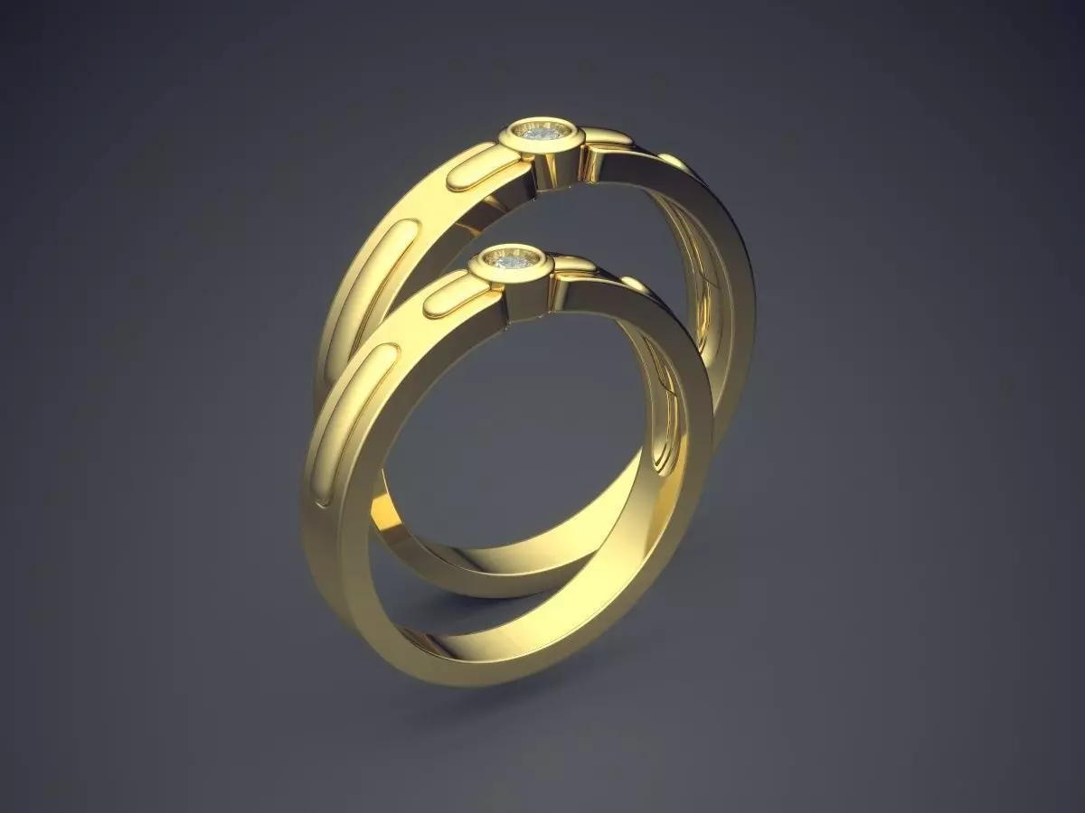 Classic Golden Engagement Ring With Diamonds 3D print model
