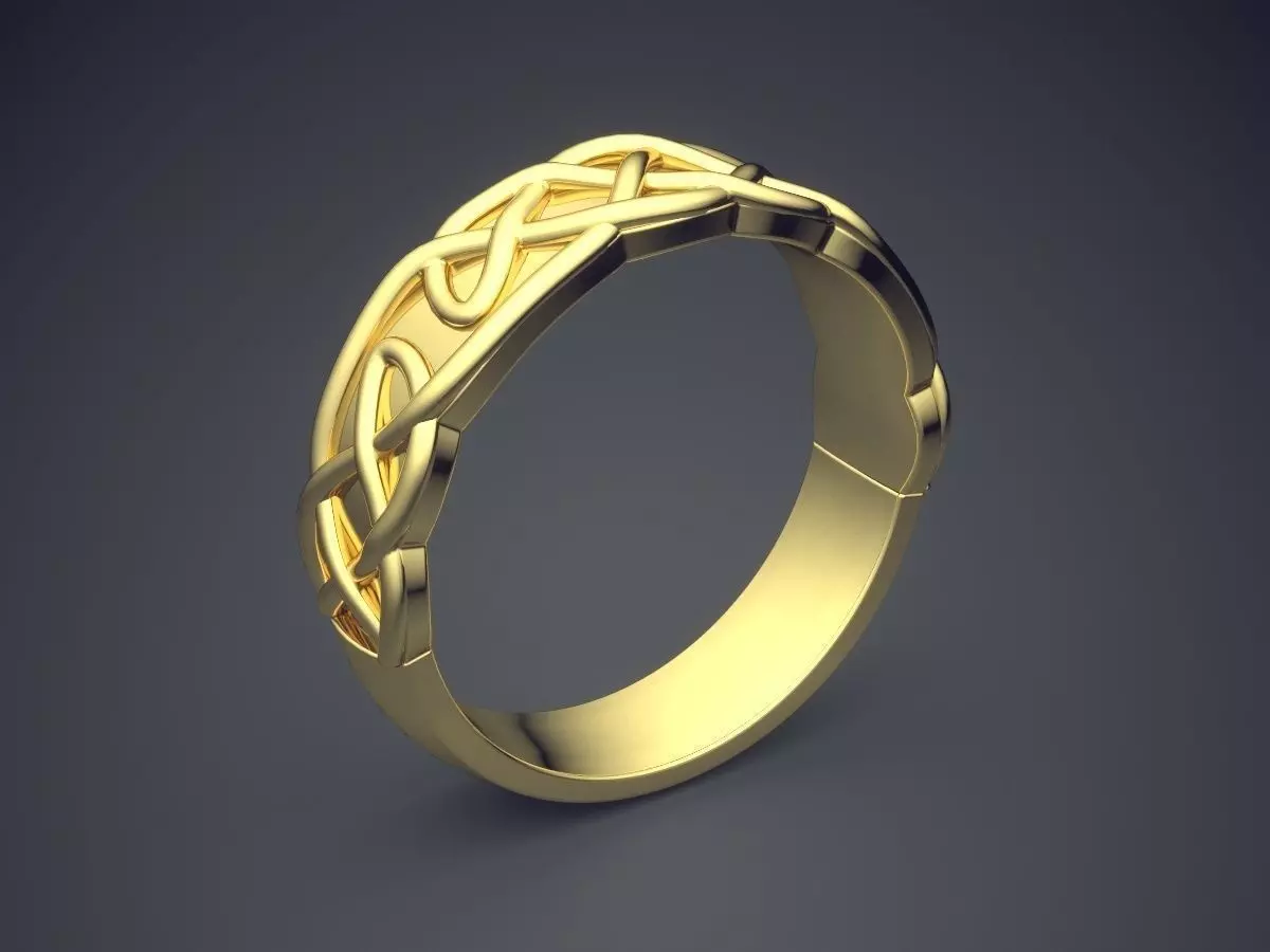 Simple Golden Ring With Unique Braiding Design  3D print model_0