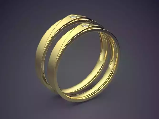 Simple Design Golden Diamond-Rings for Wedding