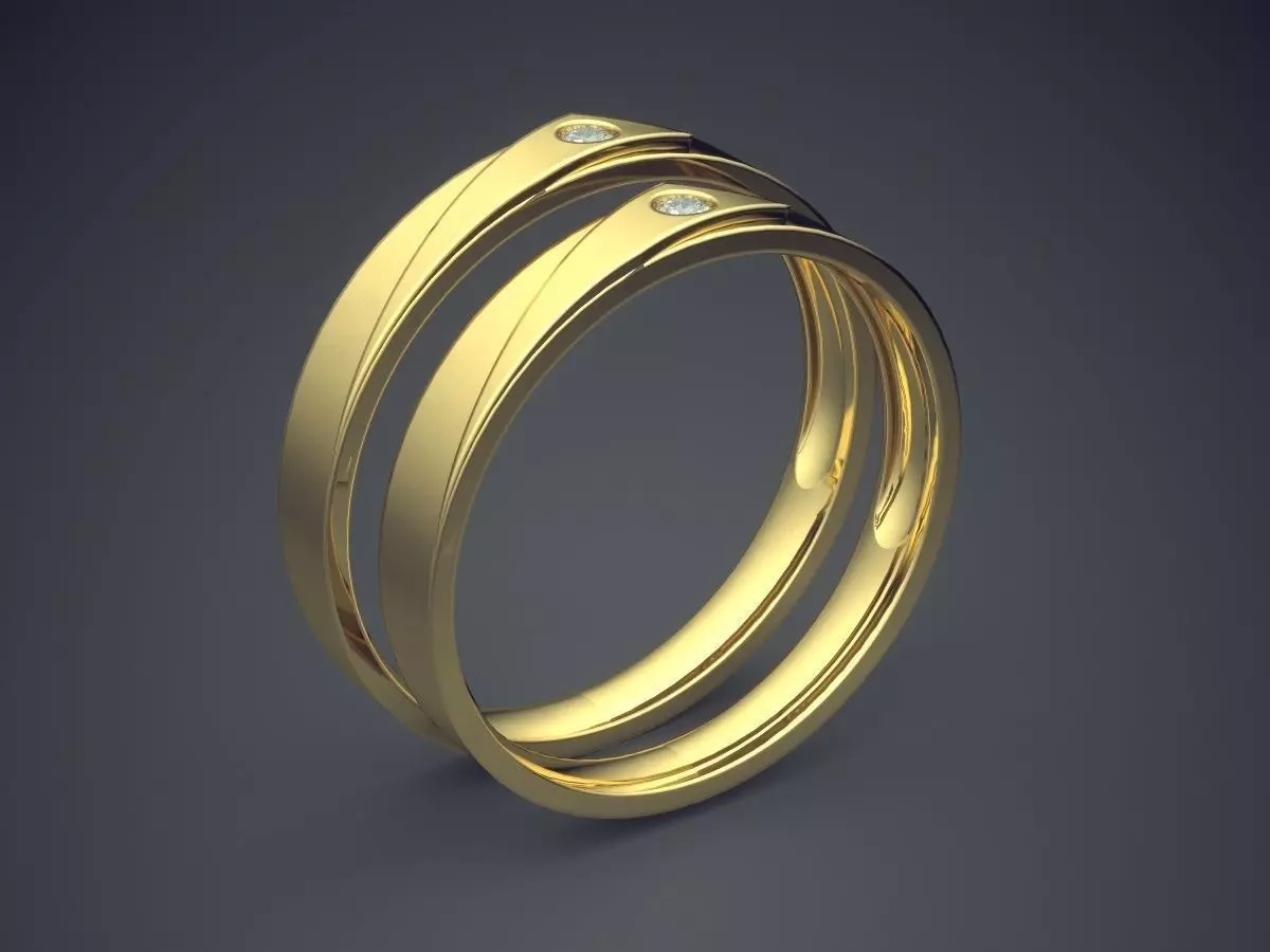 Simple Design Golden Diamond-Rings for Wedding 3D print model_0