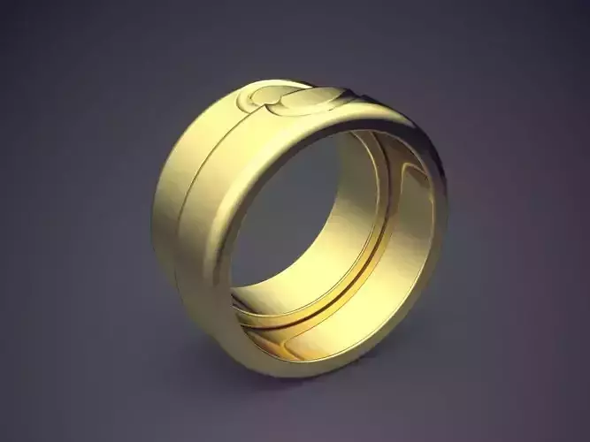 Unique Golden Double Ring With Carved Heart Symbol 