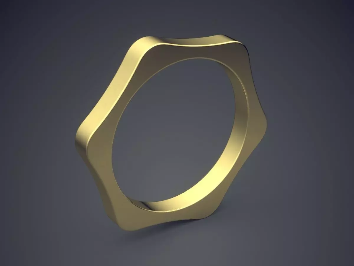Unique Hexagon-Shaped Golden Ring 3D print model_0