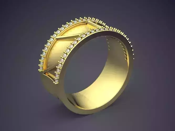 Unique Golden Engagement Ring With Carving and Diamond Details