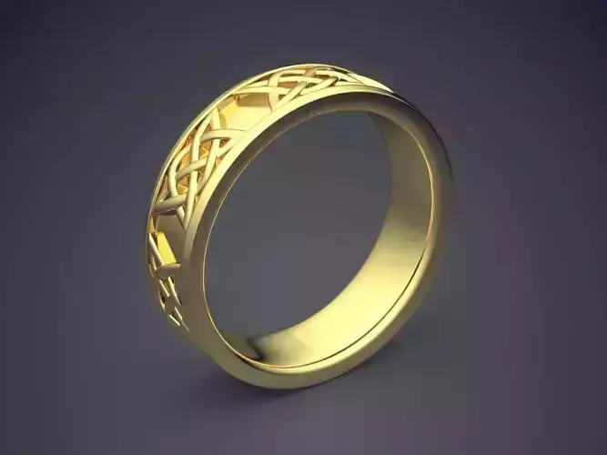Simple Golden Engagement Ring With Ornament Carving