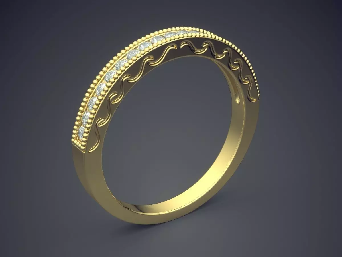 Luxury Golden Engagement Ring With Carving and Diamond Details 3D print model_0
