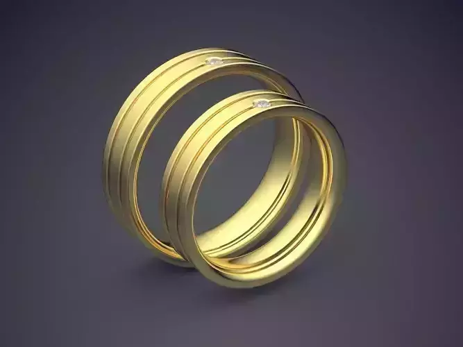 Classic Golden Wedding Rings With Carving and Diamond Details
