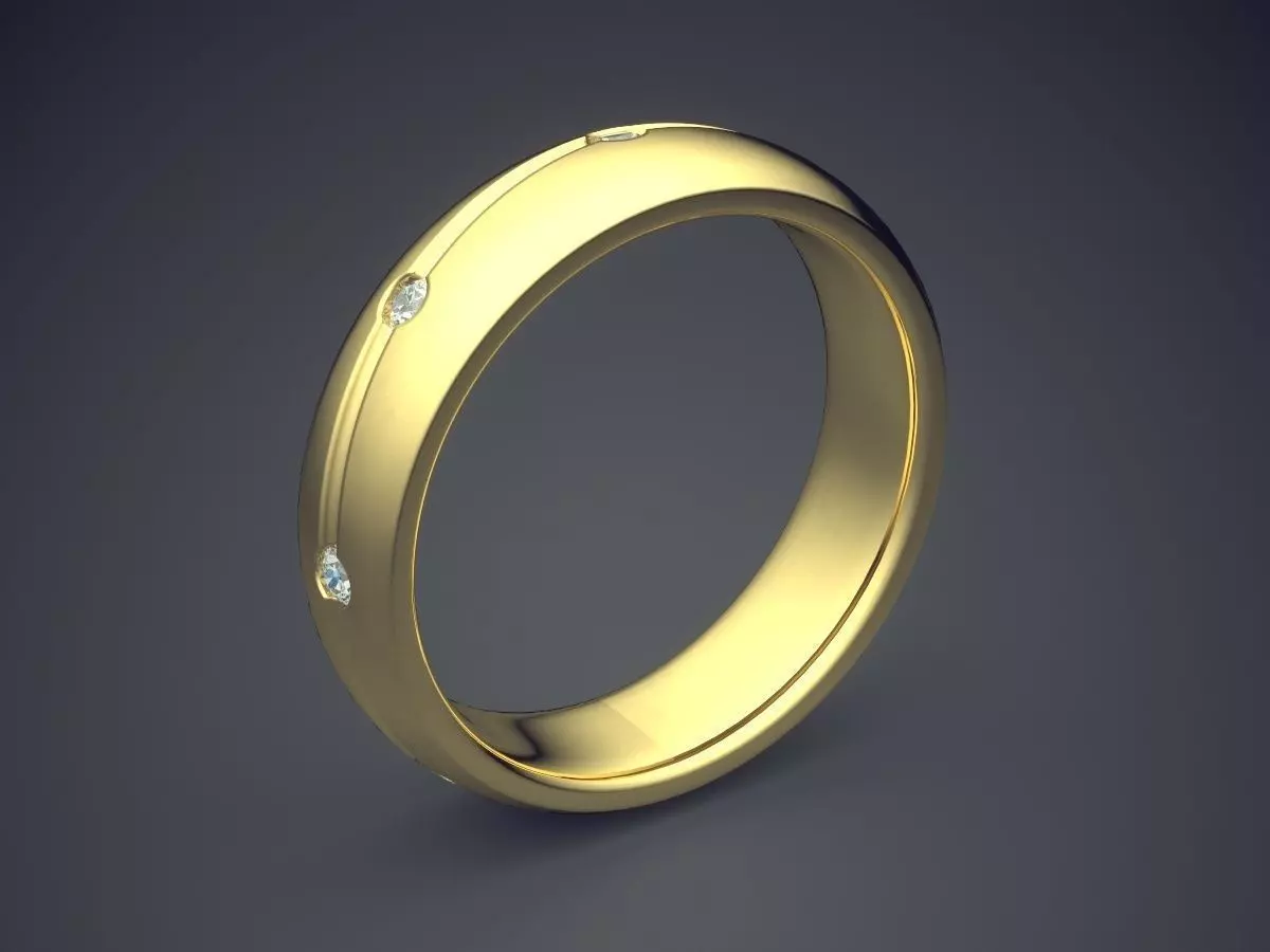 Classic Golden Engagement Ring With Carving and Diamond Details 3D print model_0