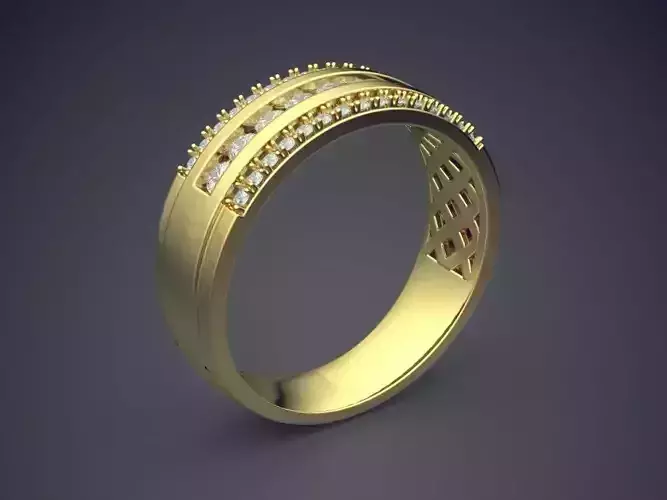 Simple Golden Engagement Ring With Carving and Diamond Details