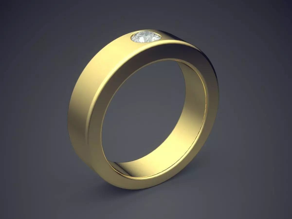 Classic Minimal Design Golden Engagement Ring With Diamond 3D print model_0