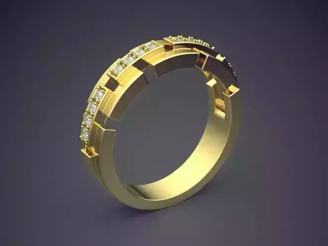 Unique Golden Engagement Ring With Cuts and Diamonds