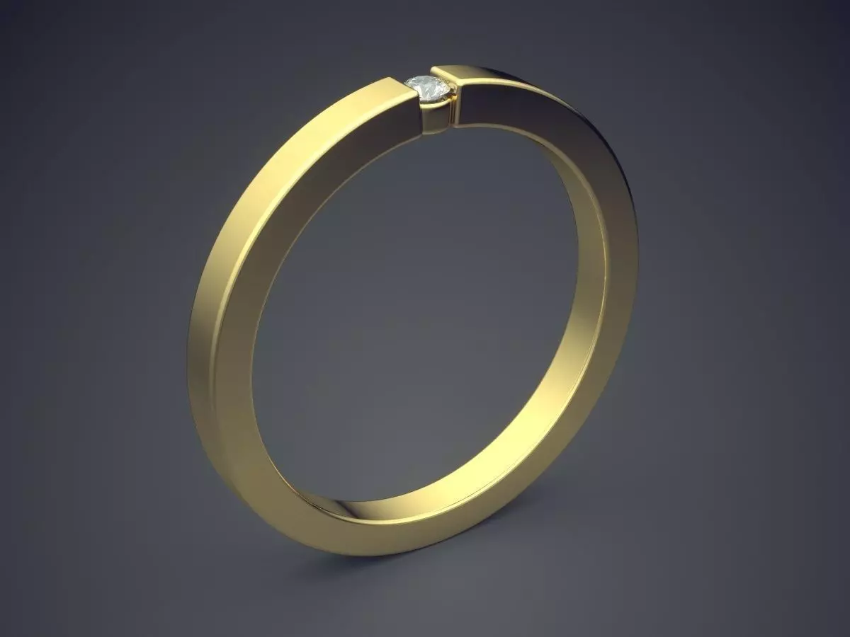 Classic Simple Golden Engagement Ring With Diamond 3D print model_0