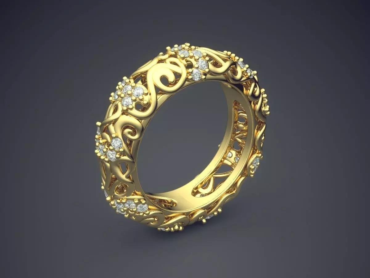 Extraordinary Luxurious Golden Engagement Ring With Diamonds 3D print model_0