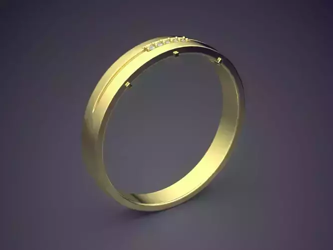 Minimal Golden Engagement Ring With Carving and Diamond Details