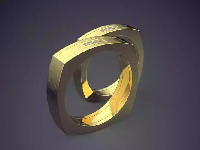 Unique Design Golden Square-Shaped Wedding Rings with Diamonds