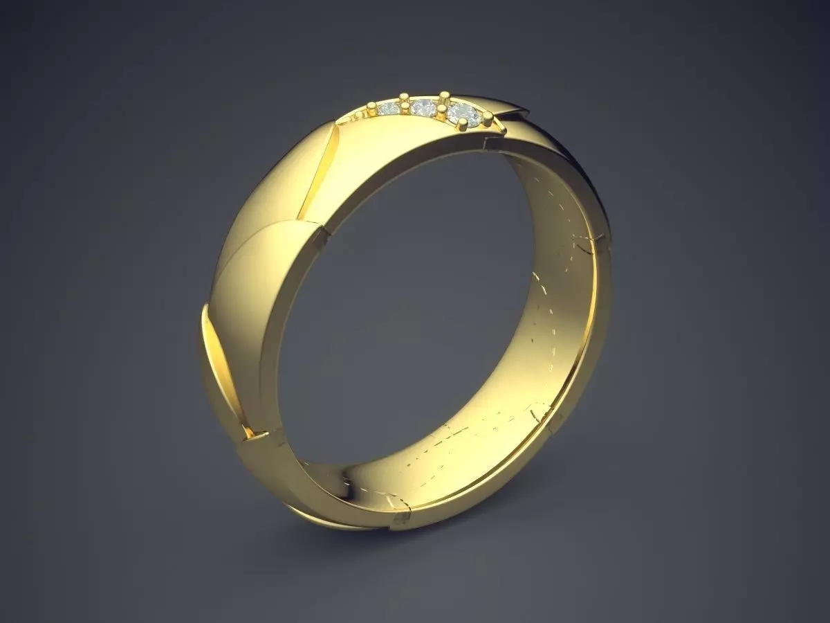 Beautiful Golden Engagement Ring With Texturing and Diamonds 3D print model