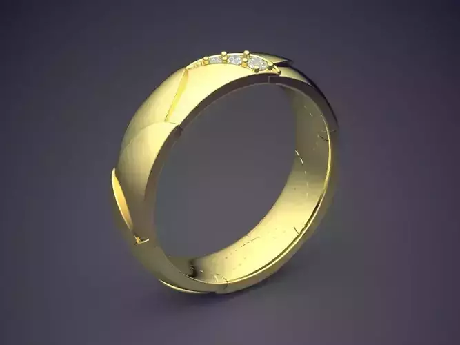 Beautiful Golden Engagement Ring With Texturing and Diamonds 3D print model