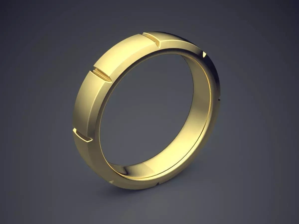 Simple Minimal Design Golden Engagement Ring With Cuts 3D print model_0