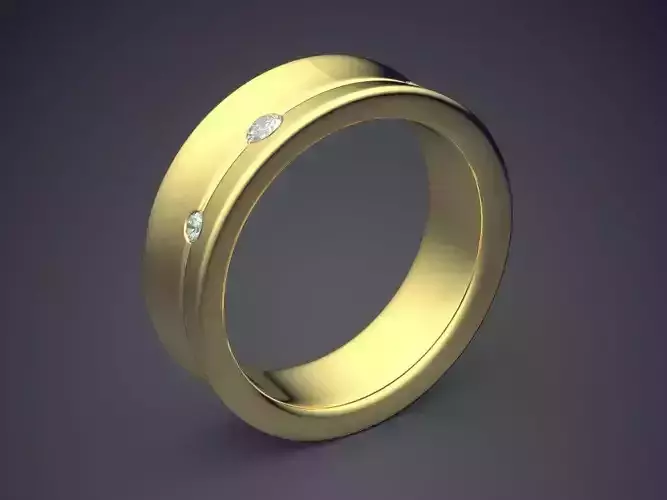 Unique Curved Golden Ring with Diamonds 